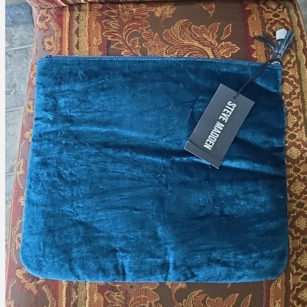 Steve Madden Blue Velvet Floral Cosmetic Bag